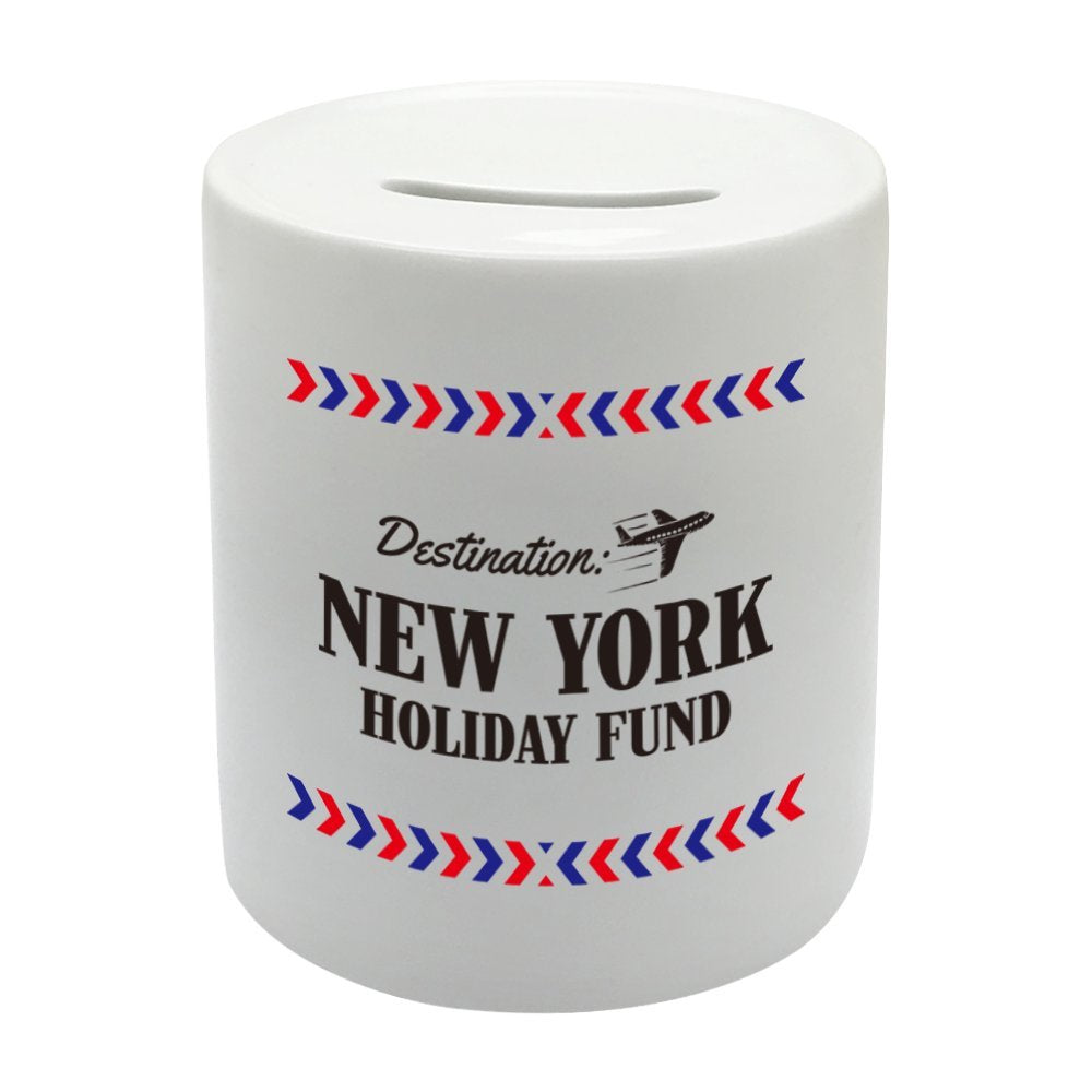 BS022 NEW YORK HOLIDAY FUND Novelty Gift Printed Ceramic Piggy Bank Money Saving Box