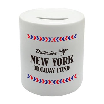 BS022 NEW YORK HOLIDAY FUND Novelty Gift Printed Ceramic Piggy Bank Money Saving Box