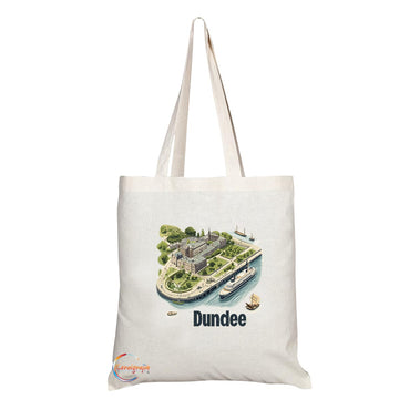 Natural Reusable Shopping Souvenir Tote Bag Featuring Cities and Landmarks in United Kingdom (Dundee)