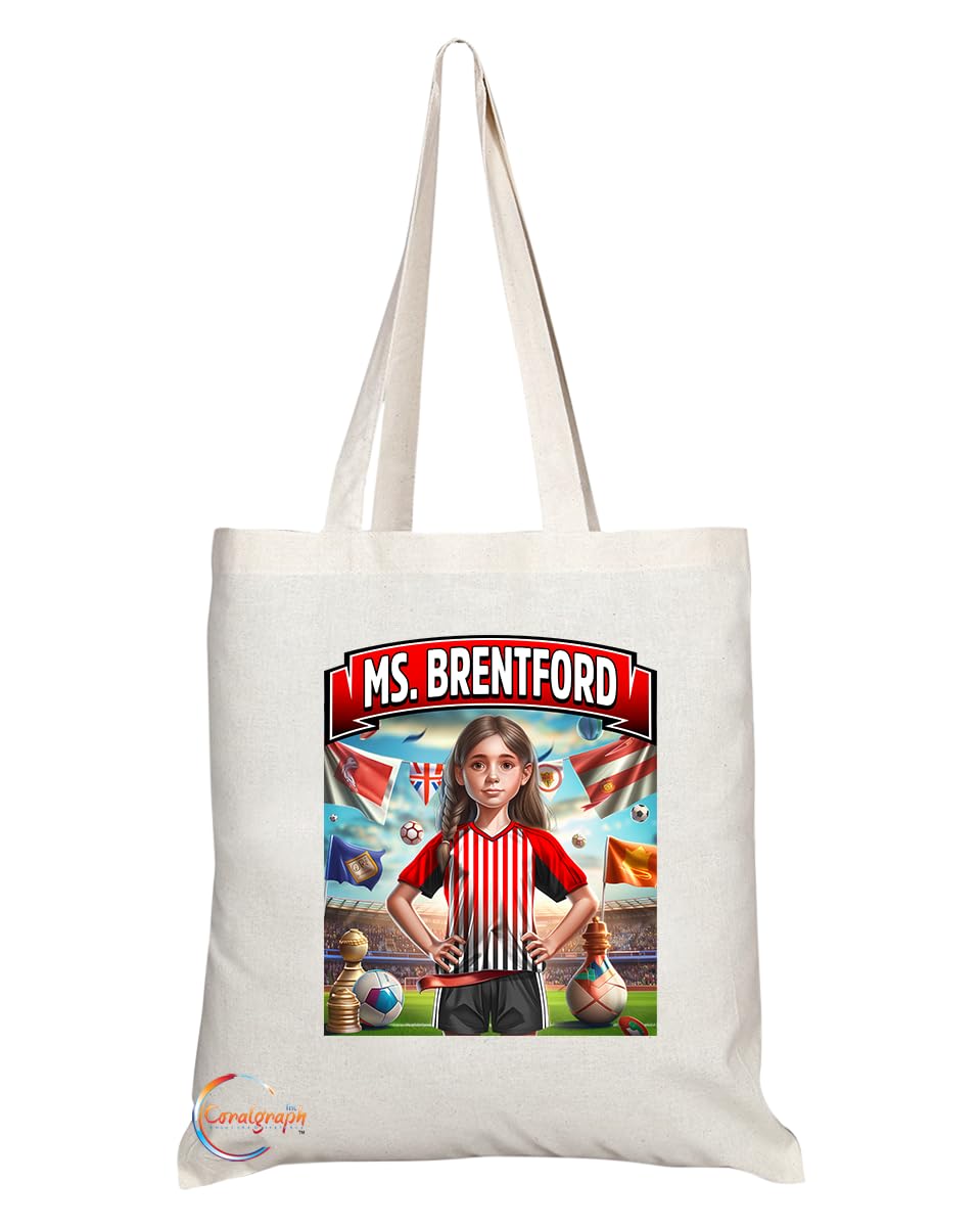 TB1615 Ms Brentford Footie Fan Lady Girl Tote Bag - Eco-Friendly, Stylish, Long Handled, Perfect Novelty Gift by