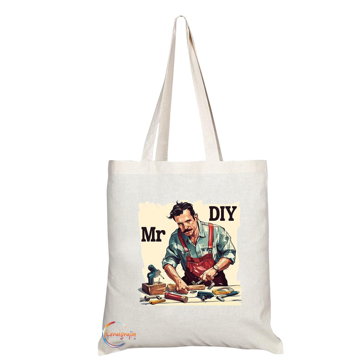 TB1776 Mr DIY Tote Bag - Great for DIY Enthusiasts, Handymen, Home Improvement Lovers - Sustainable, Stylish, Long Handled, Durable and Reusable