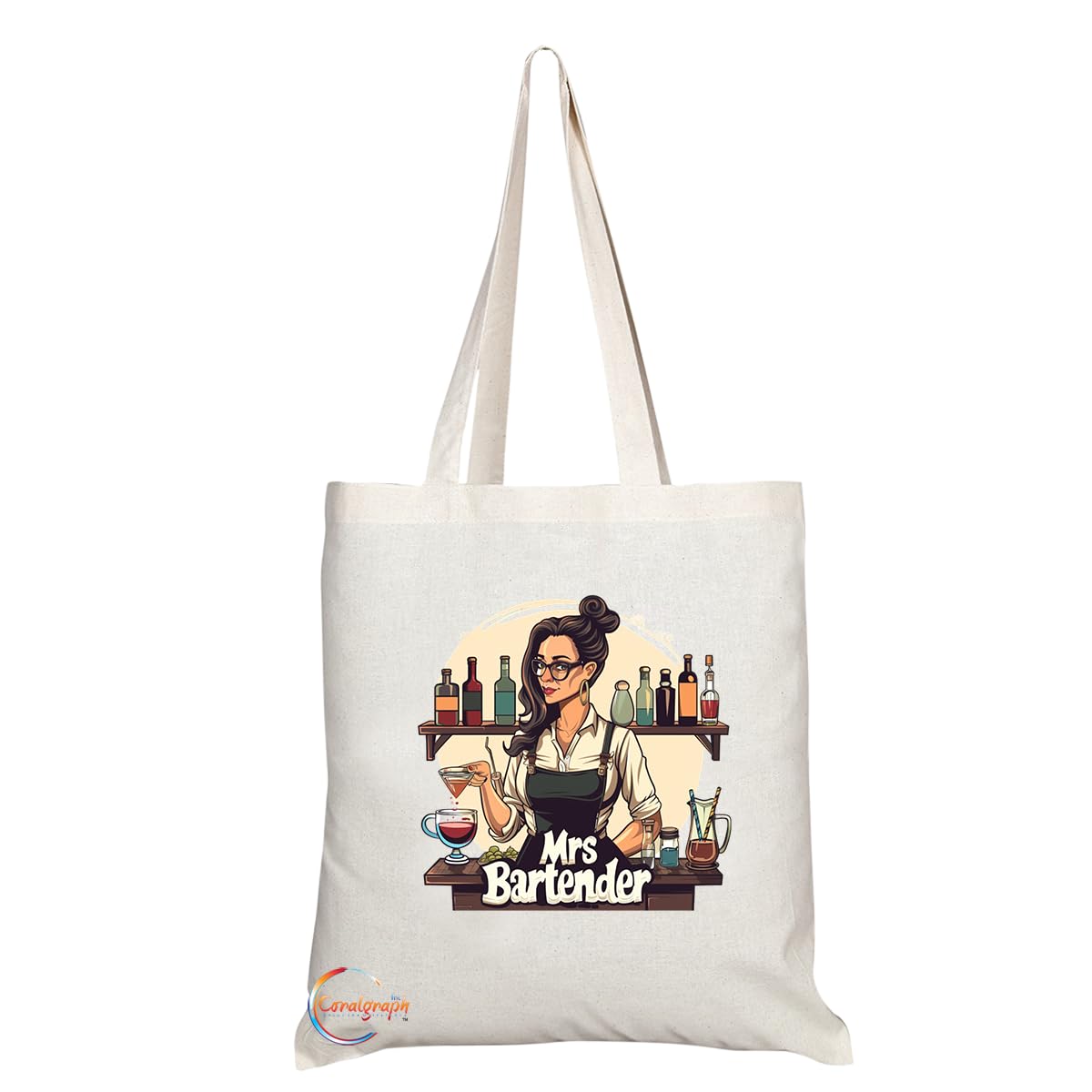 TB1766 Mrs Bartender Tote Bag - Great for Female Bartenders, Mixologists, Bar Staff - Sustainable, Stylish, Long Handled, Durable and Reusable