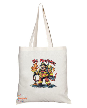 TB1951 Mr Firefighter Souvenir Tote Bag - Depicting a Brave Firefighter in Action - Memory Keepsake for Firefighting Heroes - Mr Firefighter Memorabilia