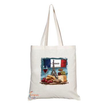 TB2044 - Natural Reusable Shopping Souvenir Tote Bag Featuring La France (Design 5)
