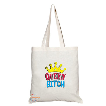 TB1442 Queen Bitch Novelty Present Gift Printed Eco-Friendly Stylish Long Handled Tote Shoulder Bag