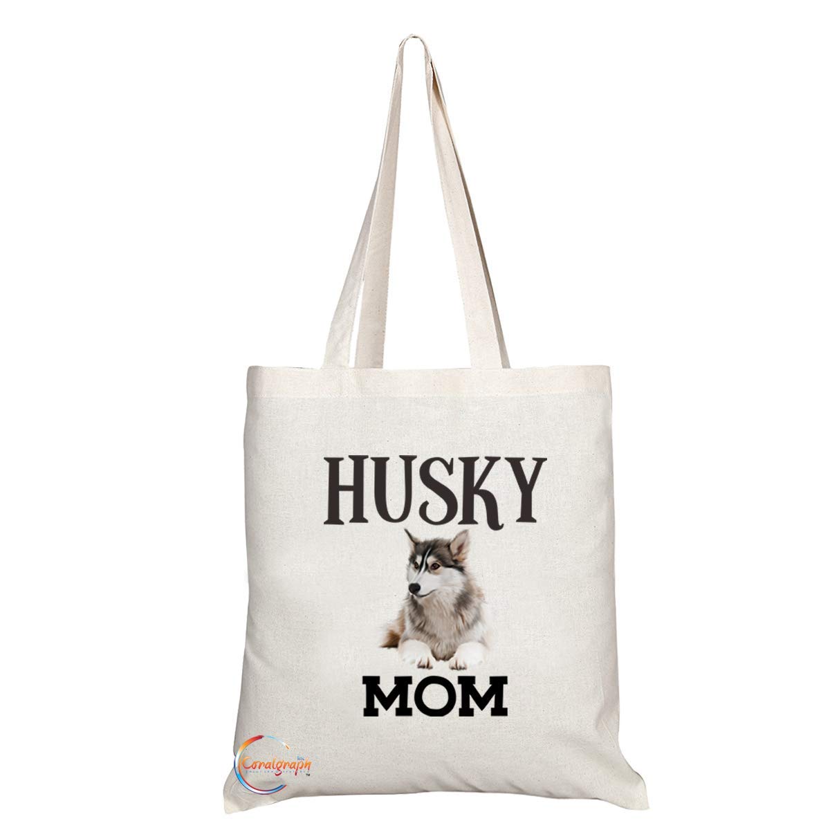 TB592 HUSKY MOM Novelty Present Gift Printed Eco-Friendly Stylish Long Handled Tote Shoulder Bag