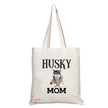 TB592 HUSKY MOM Novelty Present Gift Printed Eco-Friendly Stylish Long Handled Tote Shoulder Bag
