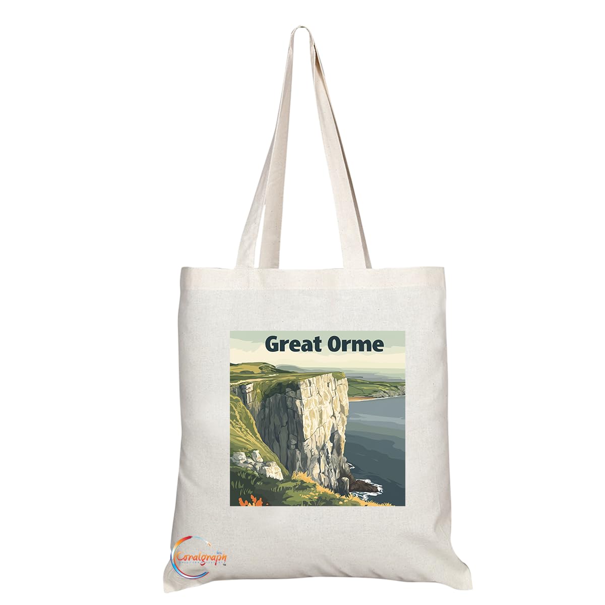 Natural Reusable Shopping Souvenir Tote Bag Featuring Cities and Landmarks in United Kingdom (Great Orme)