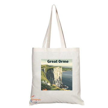 Natural Reusable Shopping Souvenir Tote Bag Featuring Cities and Landmarks in United Kingdom (Great Orme)