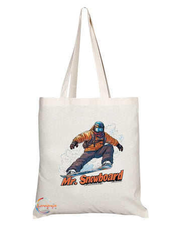 Natural Reusable Shopping Souvenir Tote Bag Featuring Popular Sports Designs from Around the World (Snowboard)
