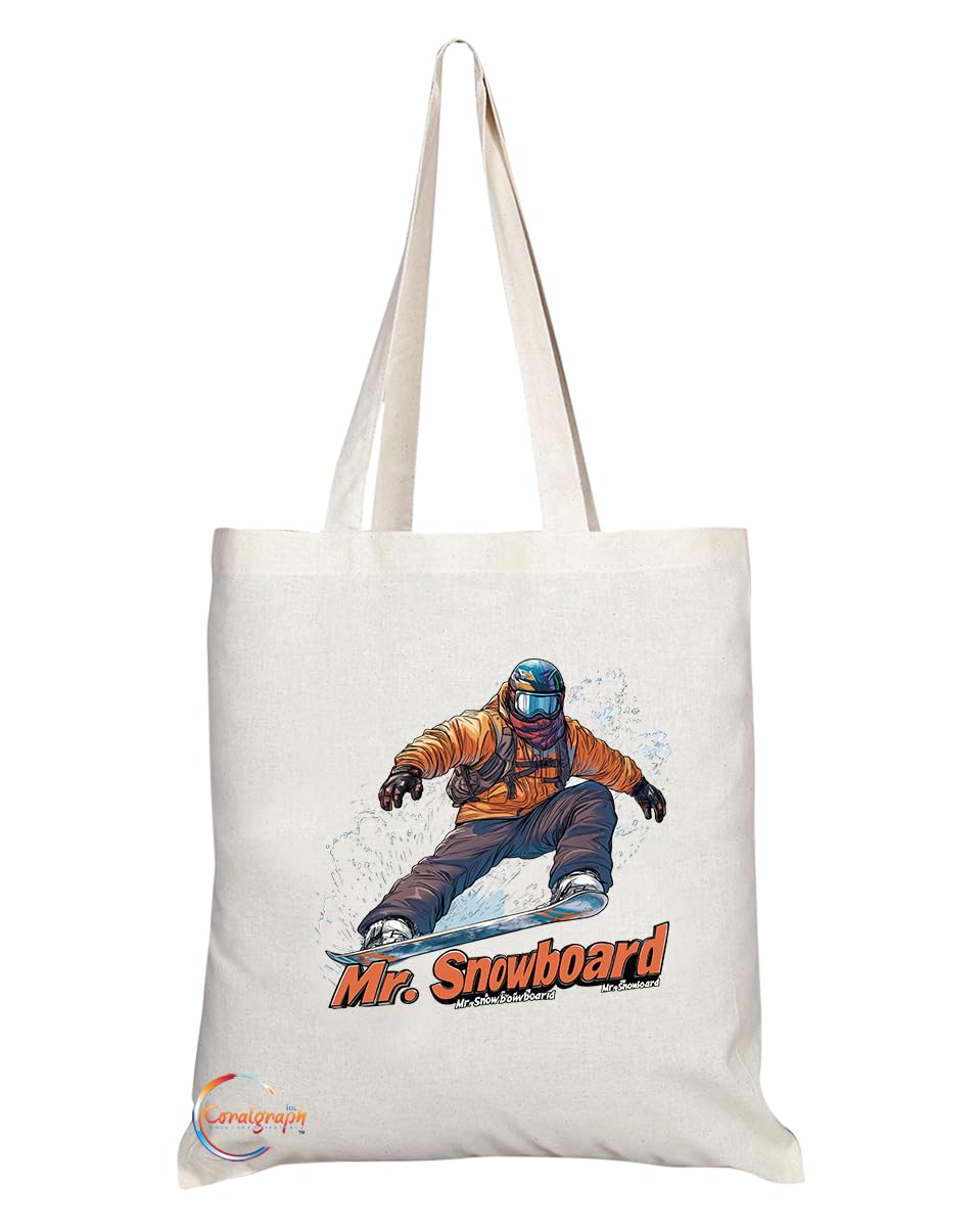 Natural Reusable Shopping Souvenir Tote Bag Featuring Popular Sports Designs from Around the World (Snowboard)