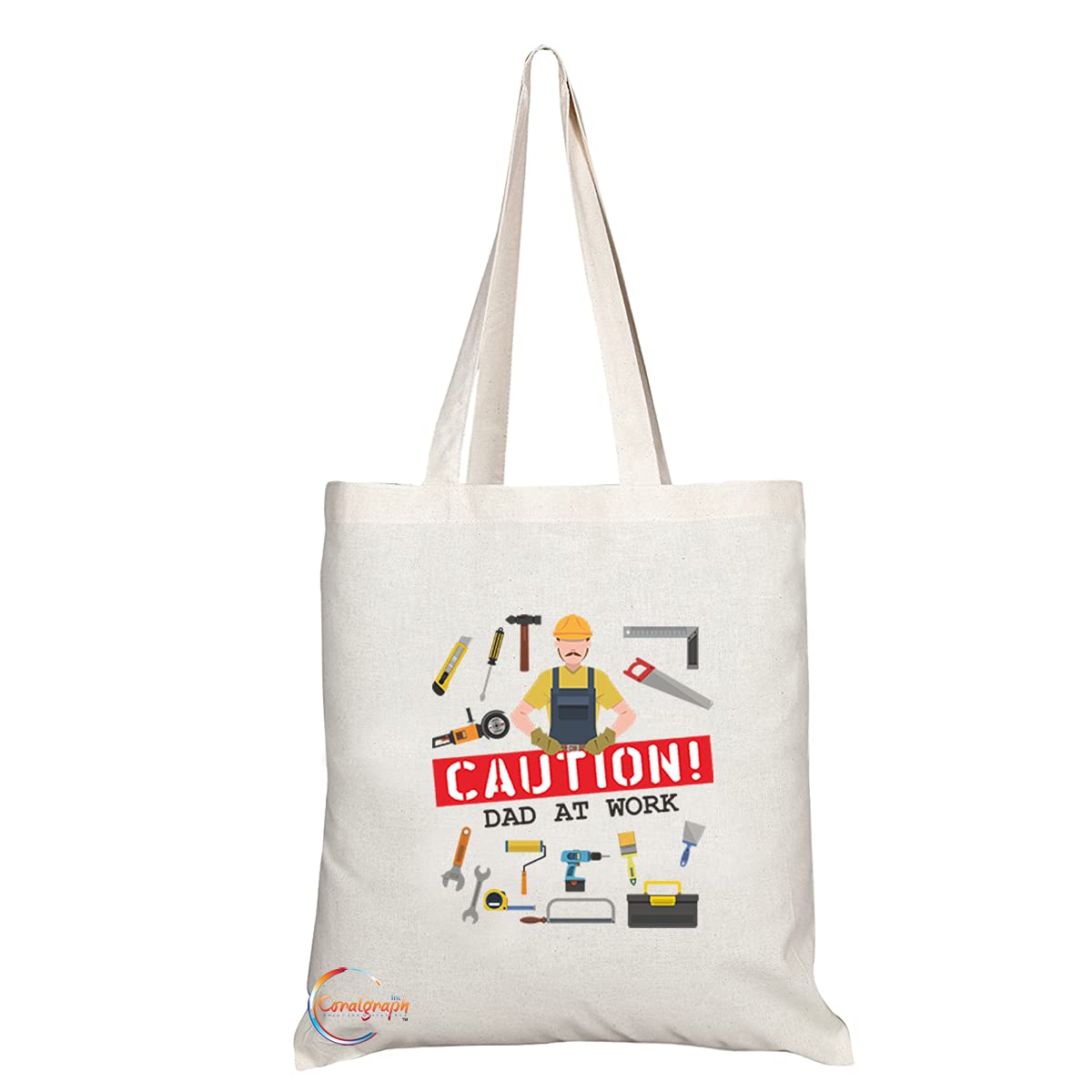 TB1269 Caution! Dad at Work Novelty Present Gift Printed Eco-Friendly Stylish Long Handled Tote Shoulder Bag