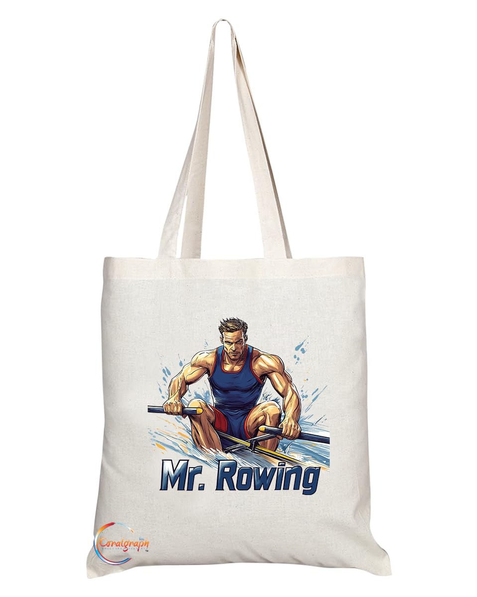 Natural Reusable Shopping Souvenir Tote Bag Featuring Popular Sports Designs from Around the World (Rowing)