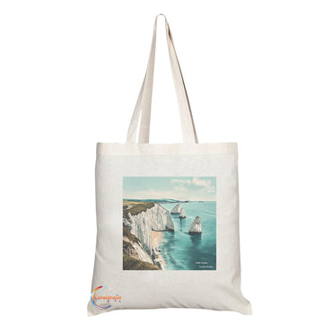 Natural Reusable Shopping Souvenir Tote Bag Featuring Cities and Landmarks in United Kingdom (The Needles)
