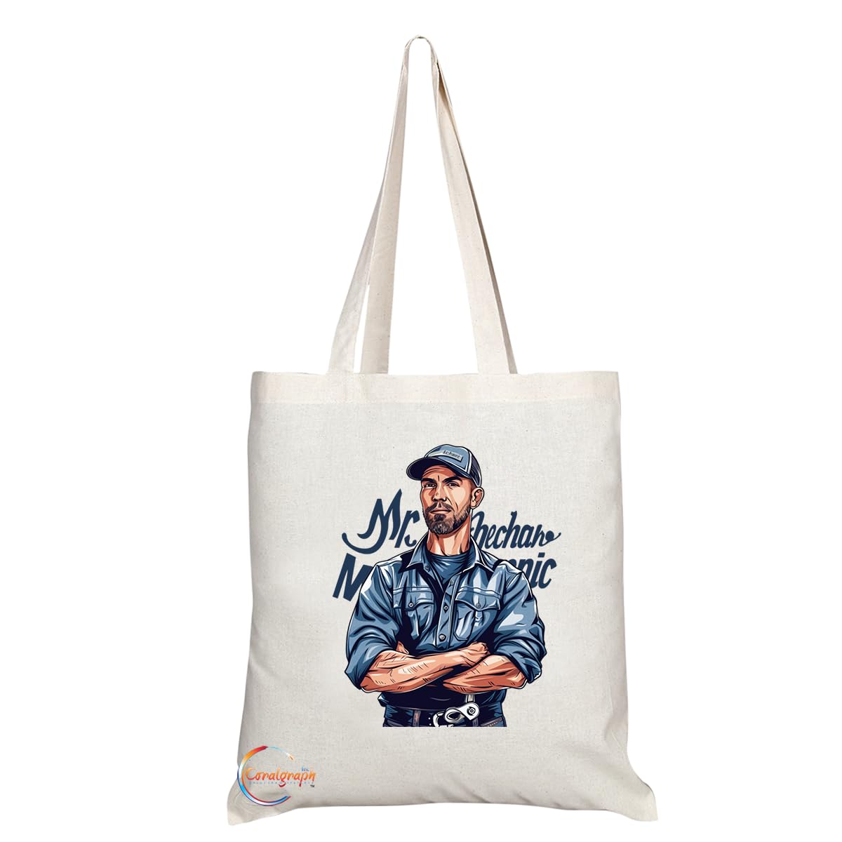 TB1746 Mr Mechanic Tote Bag - Great for Mechanics, Car Enthusiasts, Automotive Workers - Sustainable, Stylish, Long Handled, Durable and Reusable
