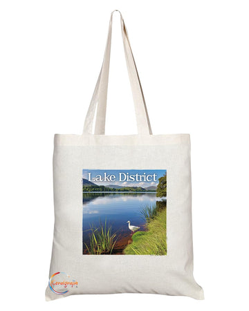 Natural Reusable Shopping Souvenir Tote Bag Featuring Cities and Landmarks in United Kingdom (Lake District)
