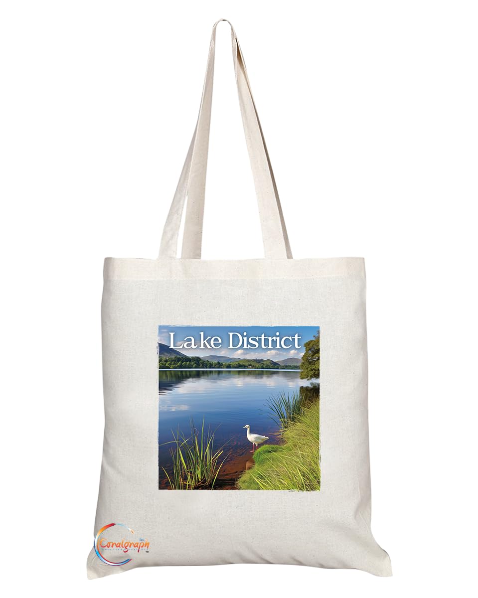 Natural Reusable Shopping Souvenir Tote Bag Featuring Cities and Landmarks in United Kingdom (Lake District)