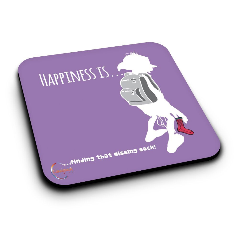 ER299 HAPPINESS IS Finding That Missing Sock! Novelty Present Gift Printed MDF Wooden Coaster