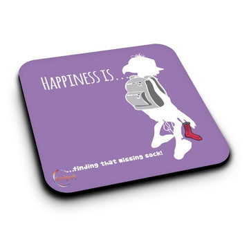 ER299 HAPPINESS IS Finding That Missing Sock! Novelty Present Gift Printed MDF Wooden Coaster