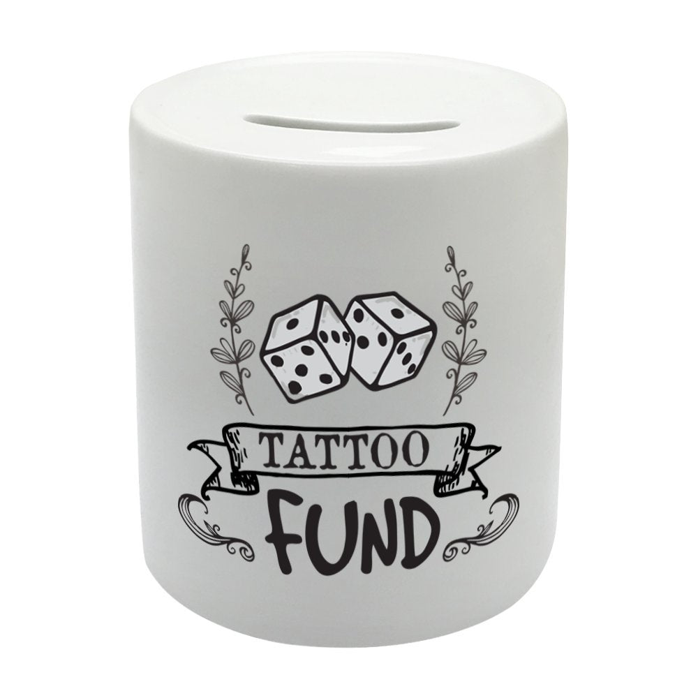 BS033 TATTOO FUND Novelty Gift Printed Ceramic Piggy Bank Money Saving Box