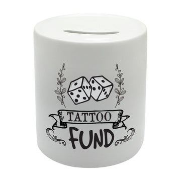 BS033 TATTOO FUND Novelty Gift Printed Ceramic Piggy Bank Money Saving Box