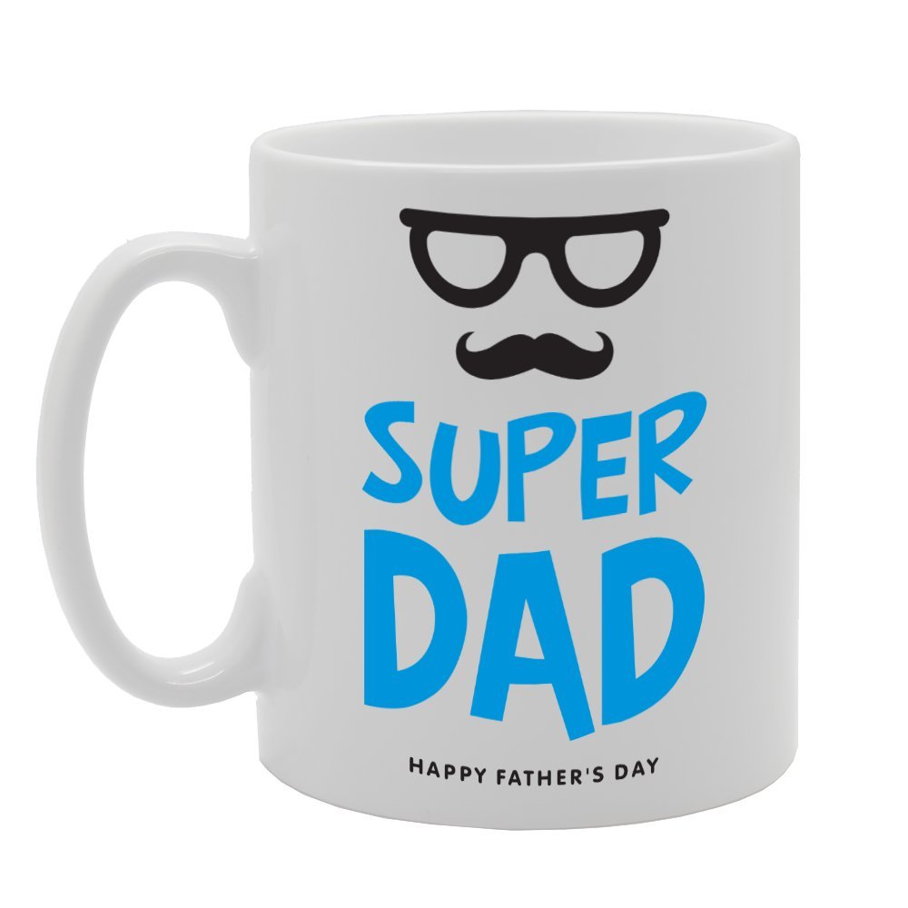 Father'S  - Big Moustache Geek Super Dad Happy   Printed Tea Coffee Ceramic  Mg1716 - Funny Printed Coffee Mug - Great Gift Idea