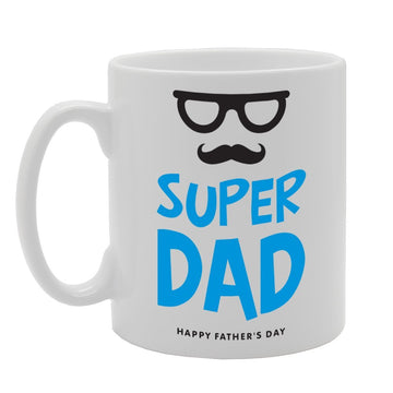 Father'S  - Big Moustache Geek Super Dad Happy   Printed Tea Coffee Ceramic  Mg1716 - Funny Printed Coffee Mug - Great Gift Idea