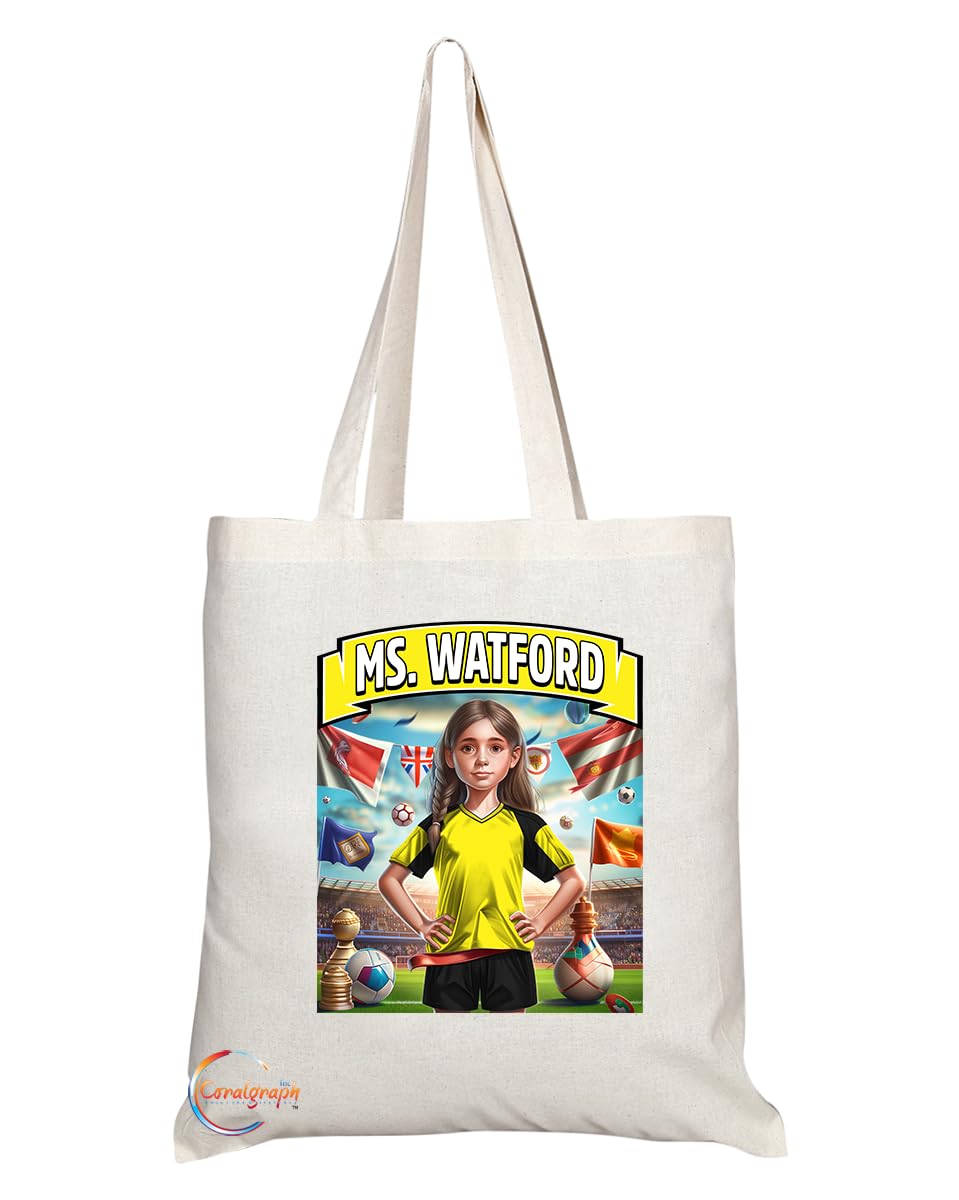 TB1633 Ms Watford Footie Fan Lady Girl Tote Bag - Eco-Friendly, Stylish, Long Handled, Perfect Novelty Gift by