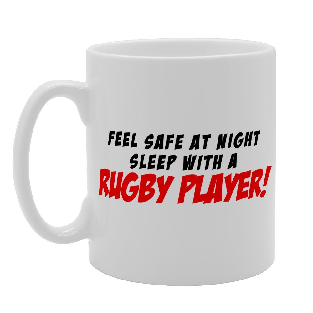 Feel Safe At Night Sleep With A Rugby Player   Printed Tea Coffee Ceramic  Mg1822 - Funny Printed Coffee Mug - Great Gift Idea