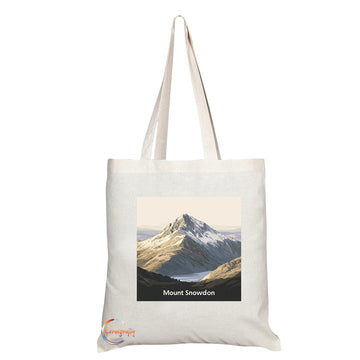 Natural Reusable Shopping Souvenir Tote Bag Featuring Cities and Landmarks in United Kingdom (Mount Snowdon)