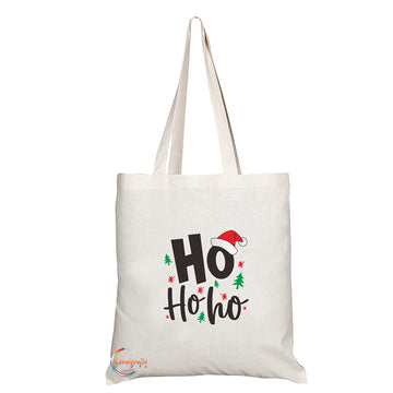 TB1441 Ho Ho Ho Novelty Present Gift Printed Eco-Friendly Stylish Long Handled Tote Shoulder Bag