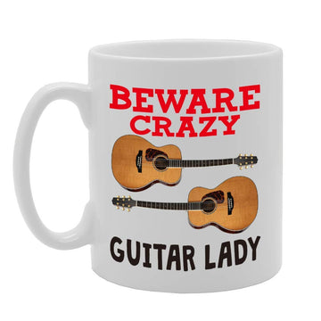 Beware Crazy Guitar Lady   Printed Tea Coffee Ceramic  Mg4381 - Funny Printed Coffee Mug - Great Gift Idea