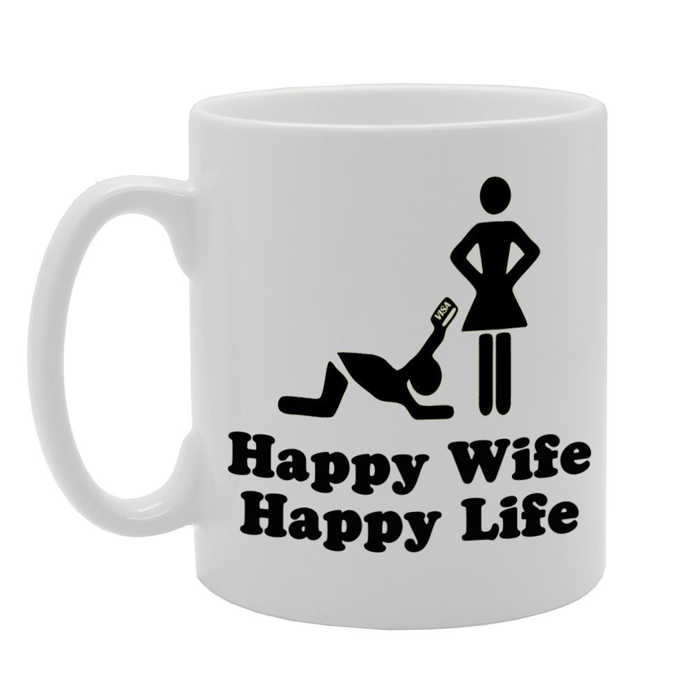 Happy Wife, Happy Life/Funny   Printed Tea Coffee Ceramic  Mg231 - Funny Printed Coffee Mug - Great Gift Idea