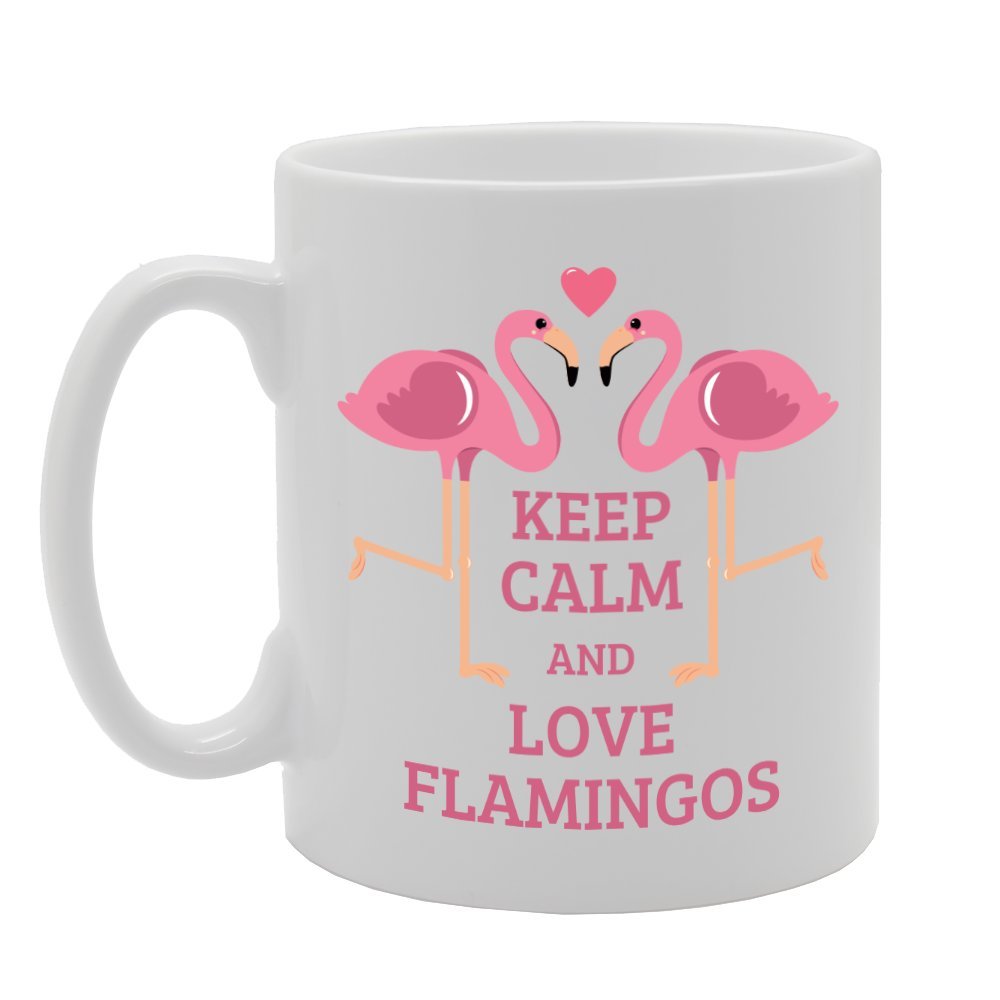 Keep Calm And Love Flamingos   Printed Tea Coffee Ceramic  Mg3038 - Funny Printed Coffee Mug - Great Gift Idea