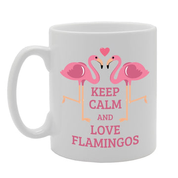 Keep Calm And Love Flamingos   Printed Tea Coffee Ceramic  Mg3038 - Funny Printed Coffee Mug - Great Gift Idea