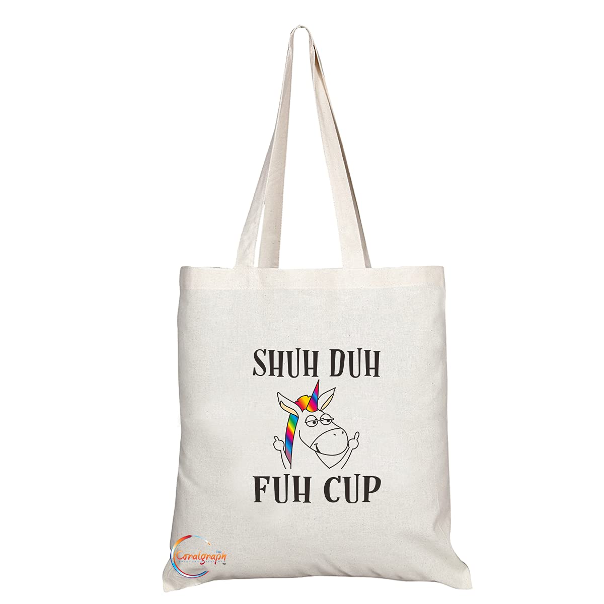 TB1330 Shuh Duh Fuh Cup Tea Novelty Present Gift Printed Eco-Friendly Stylish Long Handled Tote Shoulder Bag