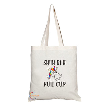 TB1330 Shuh Duh Fuh Cup Tea Novelty Present Gift Printed Eco-Friendly Stylish Long Handled Tote Shoulder Bag