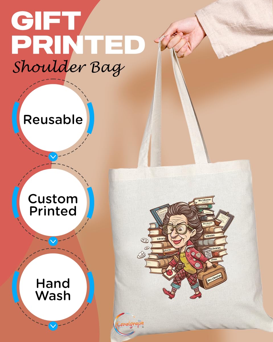 TB1844 Mrs Librarian Tote Bag - Great Gift for Librarians, Book Lovers, Bibliophiles - Durable, Stylish, Eco-Friendly, Reusable, Spacious, and Lightweight