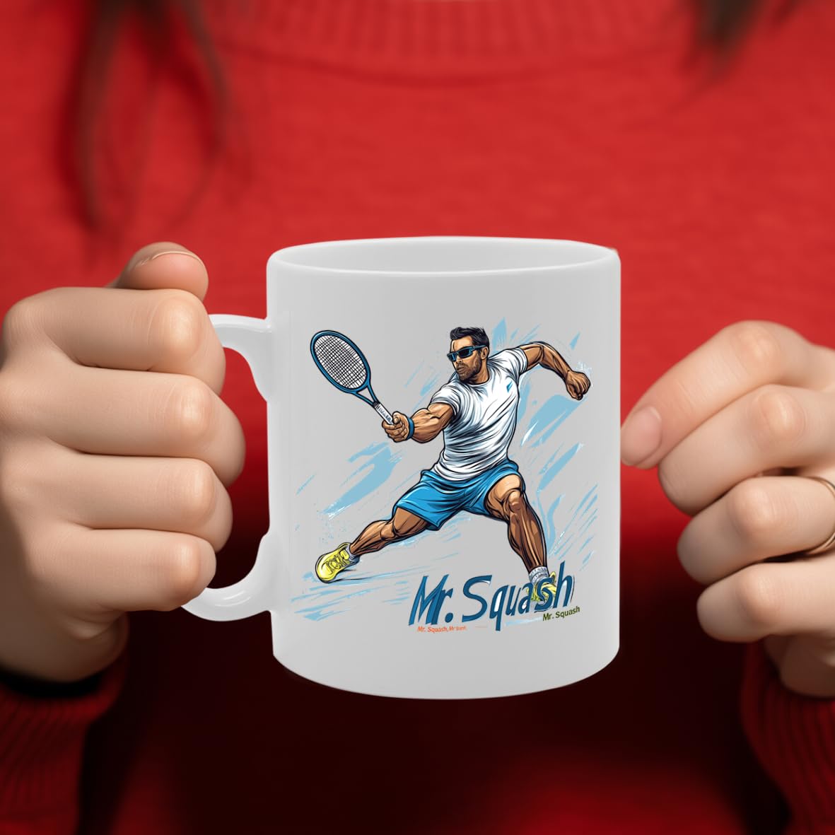 11Oz Ceramic  Featuring Popular Sports Designs From Around The World – Ideal For Sports Fans And Enthusiasts (Squash Mg6573) - Funny Printed Coffee Mug - Great Gift Idea