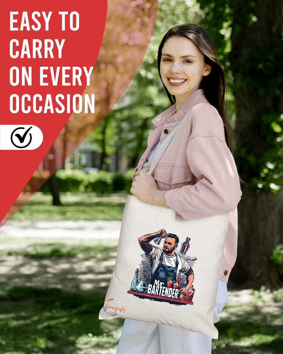 TB1744 Mr Bartender Tote Bag - Great for Bartenders, Mixologists, Bar Staff - Sustainable, Stylish, Long Handled, Durable and Reusable