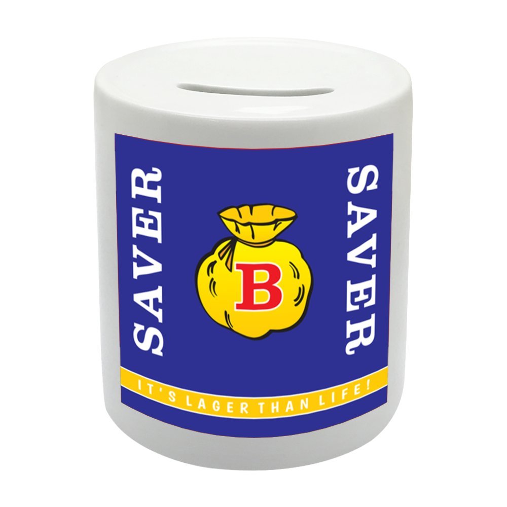 BS064 IT'S LAGER THAN LIFE! Novelty Gift Printed Ceramic Piggy Bank Money Saving Box
