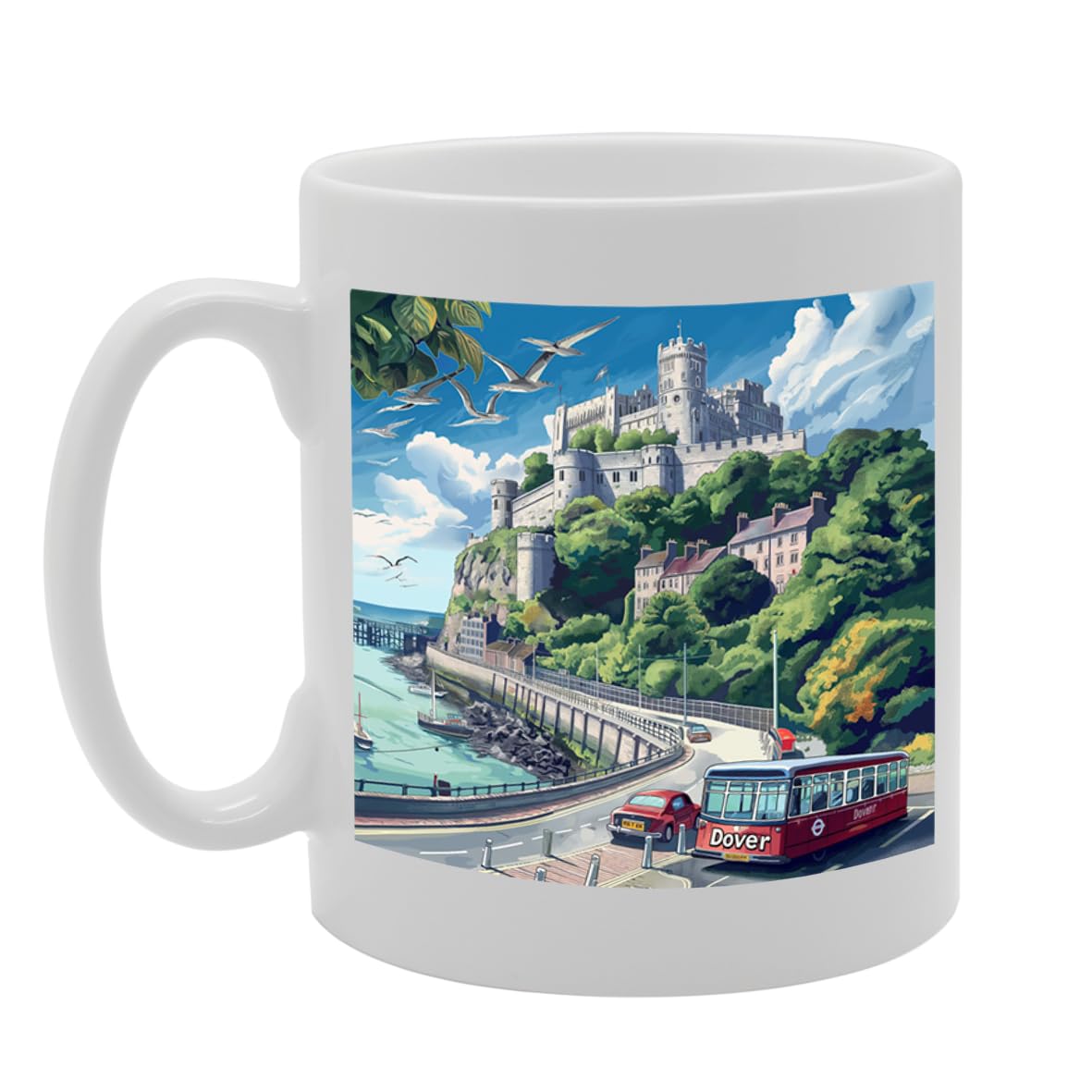 Printed Coffee Ceramic  Featuring Cities And Landmarks In United Kingdom (Dover) - Funny Printed Coffee Mug - Great Gift Idea