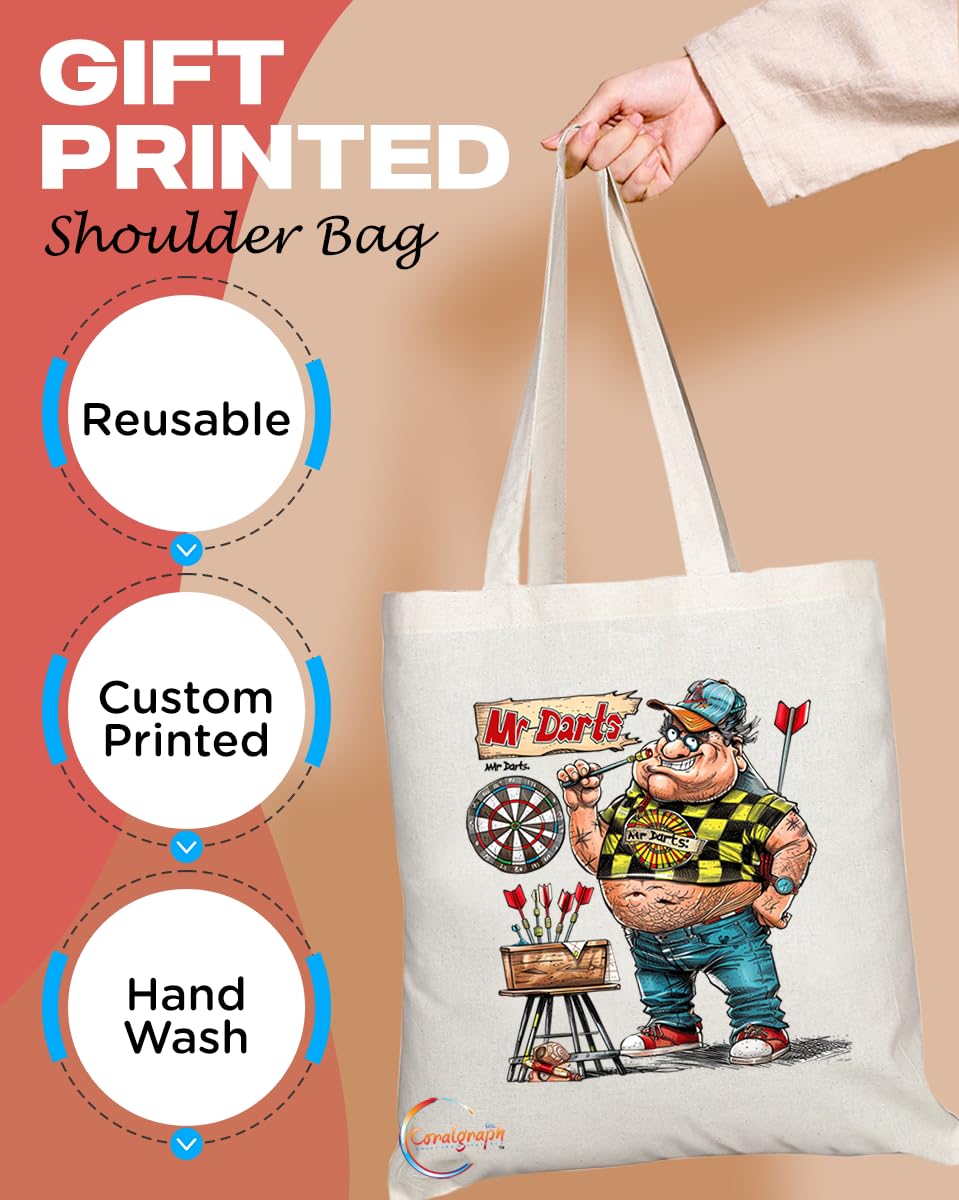 TB1829 Mr Darts Tote Bag - Gift for Darts Players, Pub Game Enthusiasts, Sports Fans - Durable, Stylish, Eco-Friendly, Reusable, Spacious, and Lightweight
