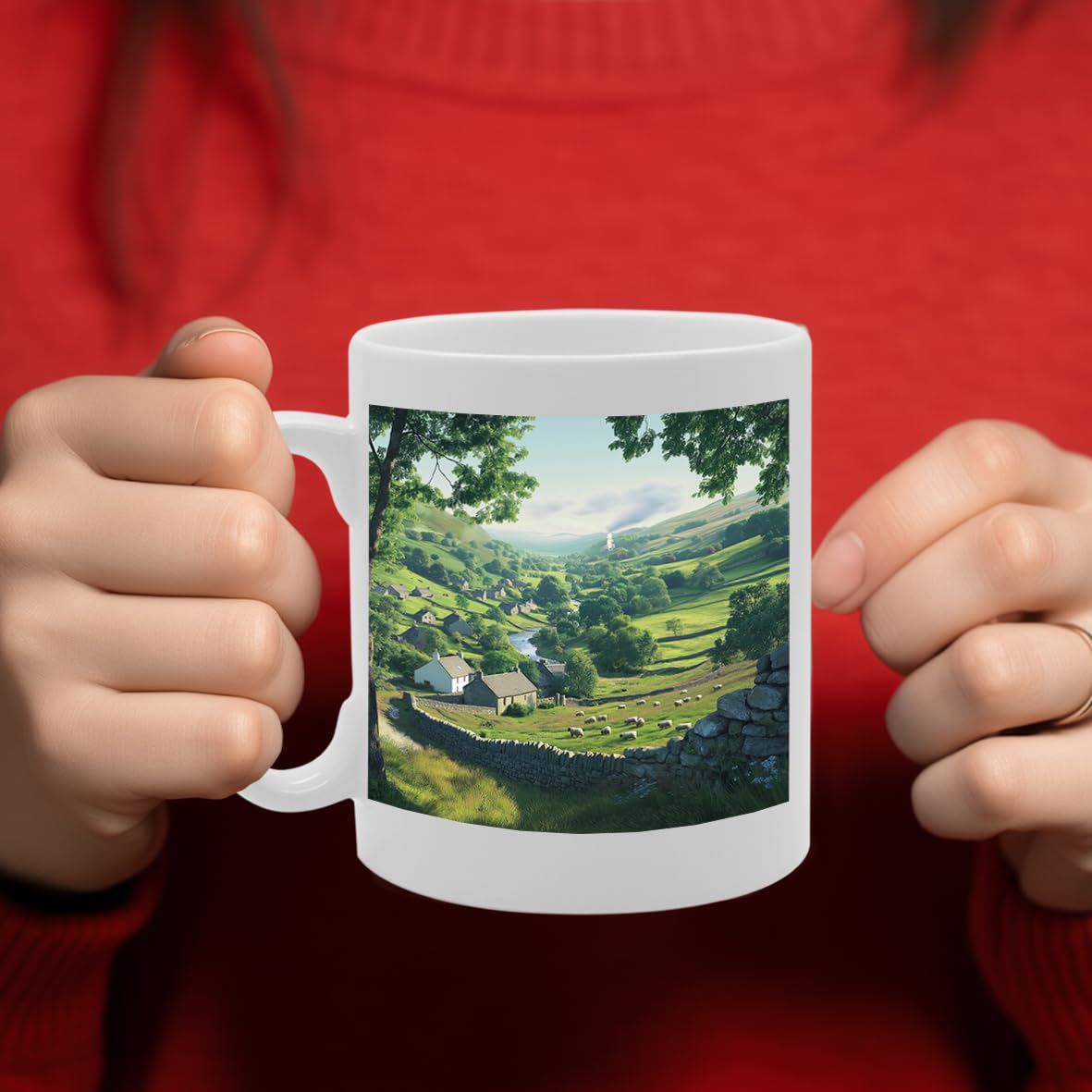 Printed Coffee Ceramic  Featuring Cities And Landmarks In United Kingdom (Yorkshire Dale) - Funny Printed Coffee Mug - Great Gift Idea