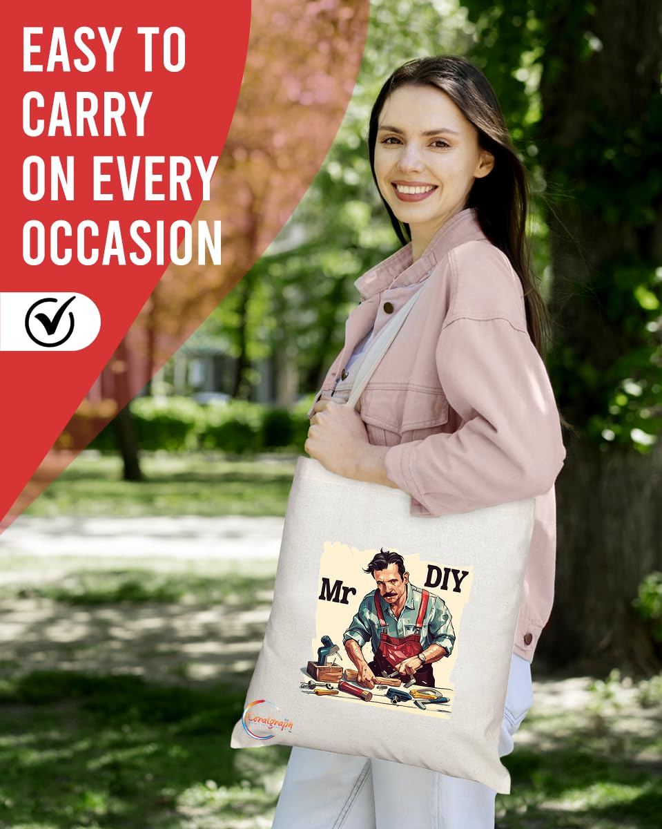 TB1776 Mr DIY Tote Bag - Great for DIY Enthusiasts, Handymen, Home Improvement Lovers - Sustainable, Stylish, Long Handled, Durable and Reusable