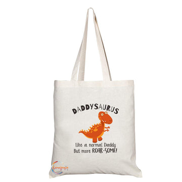 TB688 DADDYSAURUS Like a normal Daddy But more ROAR-SOME! Novelty Present Gift Printed Eco-Friendly Stylish Long Handled Tote Shoulder Bag