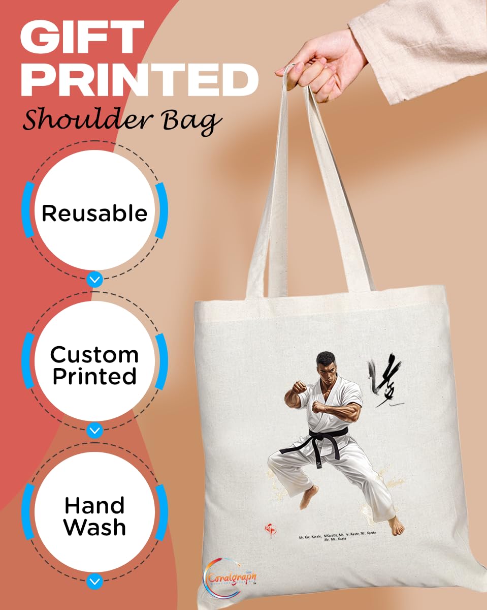 Natural Reusable Shopping Souvenir Tote Bag Featuring Popular Sports Designs from Around the World (Karate)