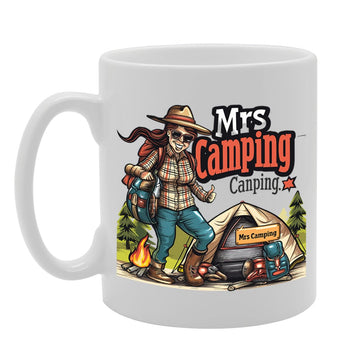Mrs Camping  - For Female Campers, Outdoor Enthusiasts, Adventure Lovers, Durable Ceramic, Dishwasher Safe, Ideal For Camping Mg6033 - Funny Printed Coffee Mug - Great Gift Idea