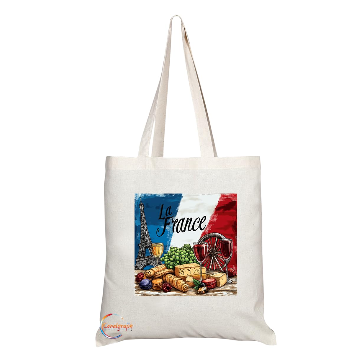 TB2034 - Natural Reusable Shopping Souvenir Tote Bag Featuring La France (Design 2)