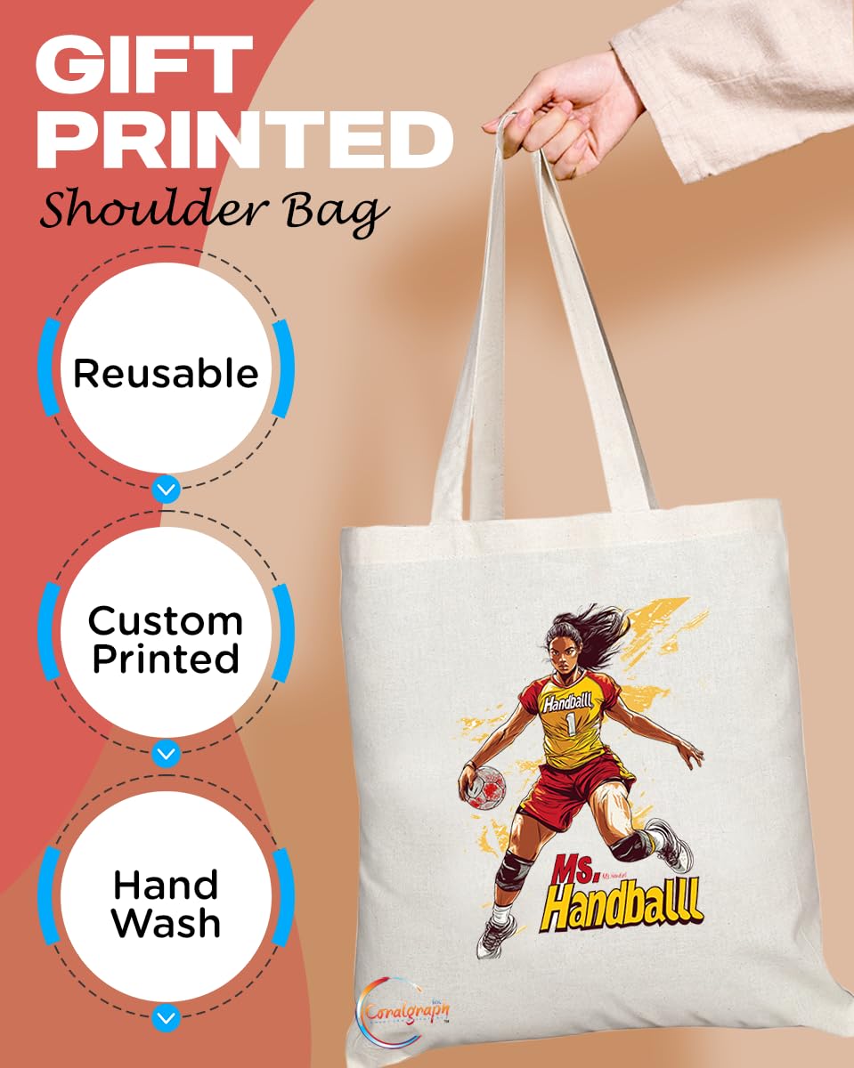 Natural Reusable Shopping Souvenir Tote Bag Featuring Popular Sports Designs from Around the World (Handball)